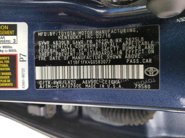 Photo 10 from auction – 2016 TOYOTA CAMRY LE with VIN 4T1BF1FK4GU583077