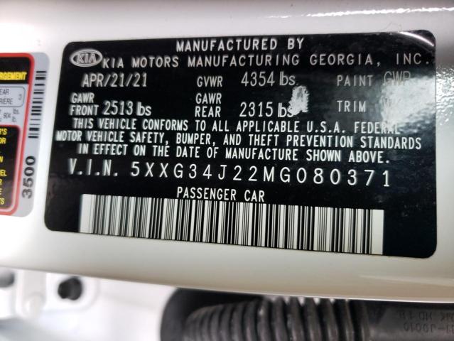 Photo 10 from auction – 2021 KIA K5 EX with VIN 5XXG34J22MG080371
