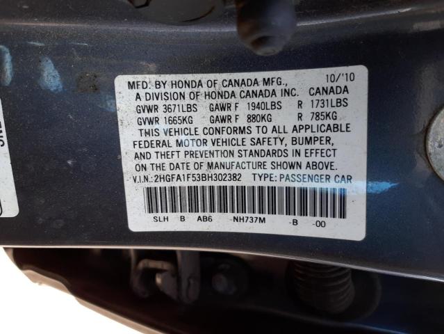 Photo 10 from auction – 2011 HONDA CIVIC with VIN 2HGFA1F53BH302382