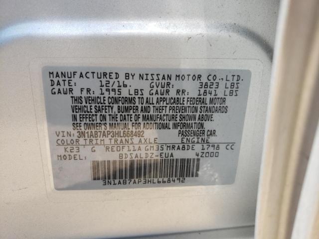 Photo 10 from auction – 2017 NISSAN SENTRA S with VIN 3N1AB7AP3HL668492