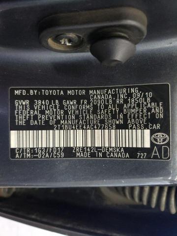 Фото 10 с аукциона – 2010 TOYOTA COROLLA BA с VIN 2T1BU4EE4AC477658