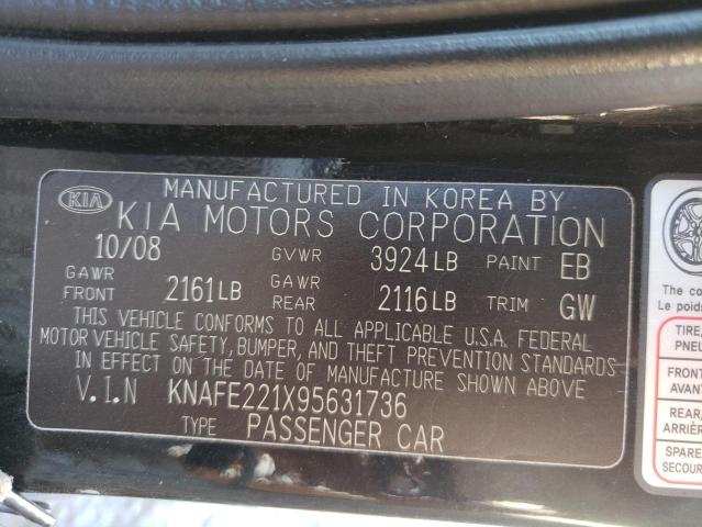 Photo 10 from auction – 2009 KIA SPECTRA EX with VIN KNAFE221X95631736
