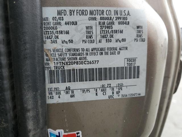 Photo 10 from auction – 2003 FORD F250 SUPER with VIN 1FTNX20P83EC26577