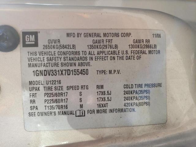 Photo 10 from auction – 2007 CHEVROLET UPLANDER L with VIN 1GNDV331X7D155450