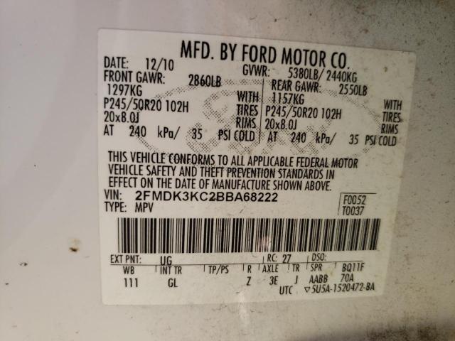 Photo 10 from auction – 2011 FORD EDGE LIMIT with VIN 2FMDK3KC2BBA68222