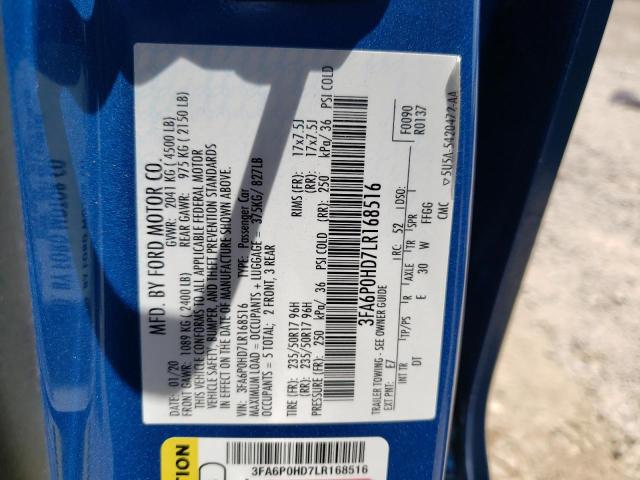Photo 10 from auction – 2020 FORD FUSION SE with VIN 3FA6P0HD7LR168516
