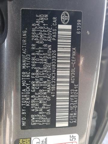 Photo 10 from auction – 2004 TOYOTA CAMRY LE with VIN 4T1BE32K34U833926