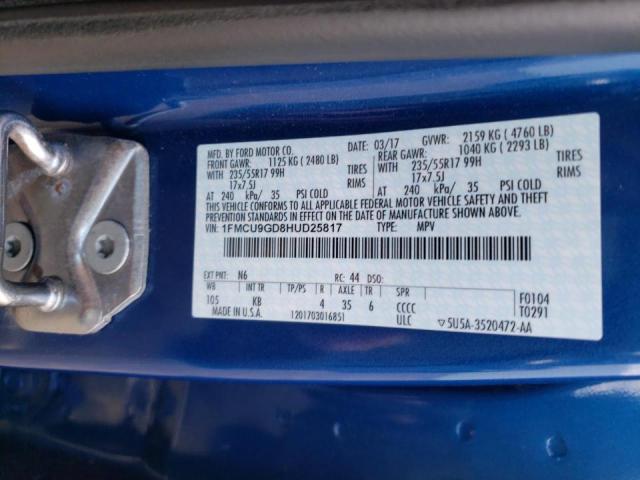 Photo 10 from auction – 2017 FORD ESCAPE SE with VIN 1FMCU9GD8HUD25817