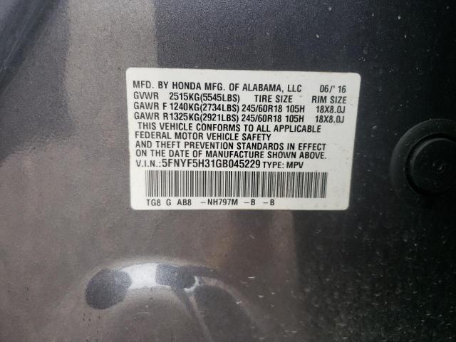 Photo 10 from auction – 2016 HONDA PILOT EX with VIN 5FNYF5H31GB045229