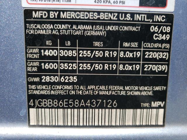 Photo 10 from auction – 2008 MERCEDES-BENZ ML 350 with VIN 4JGBB86E58A437126