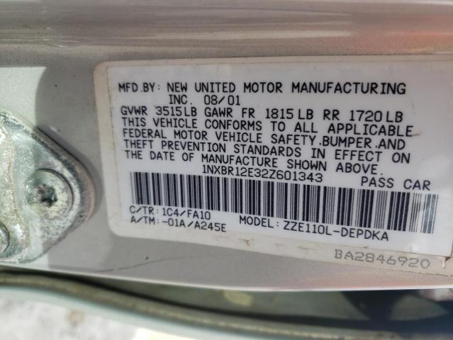 Photo 10 from auction – 2002 TOYOTA COROLLA CE with VIN 1NXBR12E32Z601343
