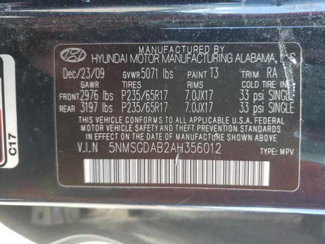 Photo 10 from auction – 2010 HYUNDAI SANTA FE G with VIN 5NMSGDAB2AH356012