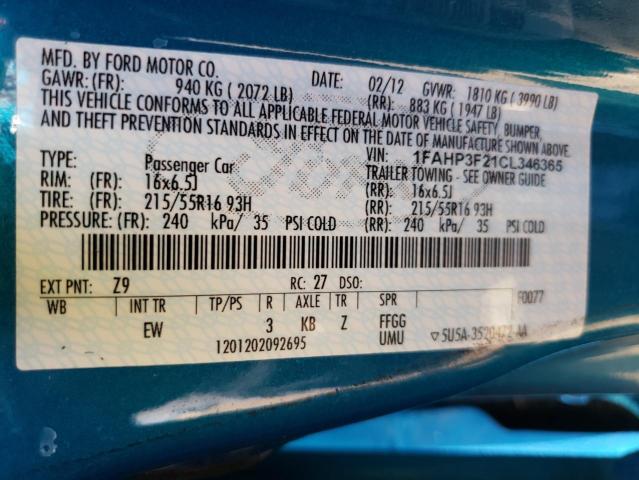 Photo 10 from auction – 2012 FORD FOCUS SE with VIN 1FAHP3F21CL346365