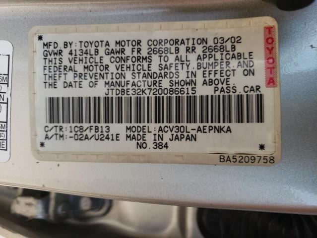 Photo 10 from auction – 2002 TOYOTA CAMRY LE with VIN JTDBE32K720086615