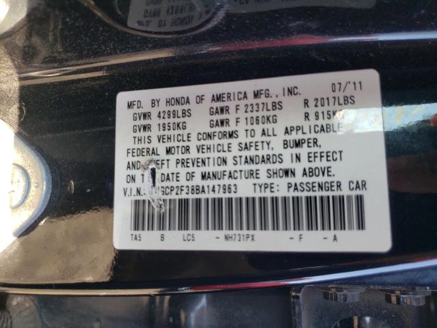 Photo 10 from auction – 2011 HONDA ACCORD LX with VIN 1HGCP2F38BA147963
