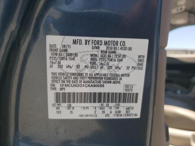 Photo 10 from auction – 2012 FORD ESCAPE XLT with VIN 1FMCU0DG1CKA90059