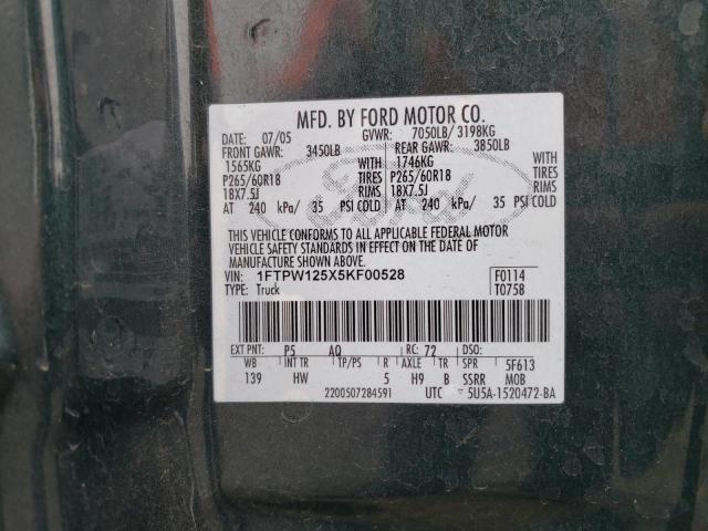Photo 10 from auction – 2005 FORD F150 SUPER with VIN 1FTPW125X5KF00528