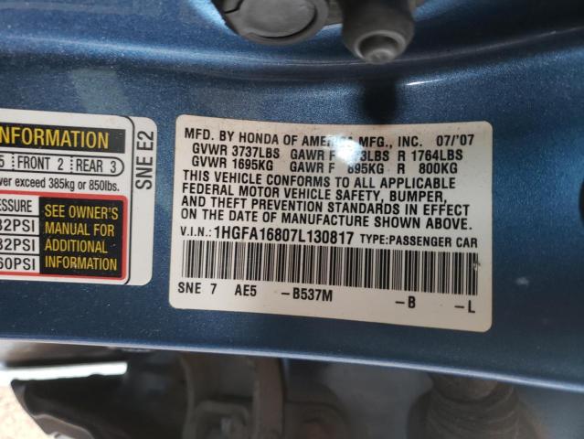 Photo 10 from auction – 2007 HONDA CIVIC EX with VIN 1HGFA16807L130817