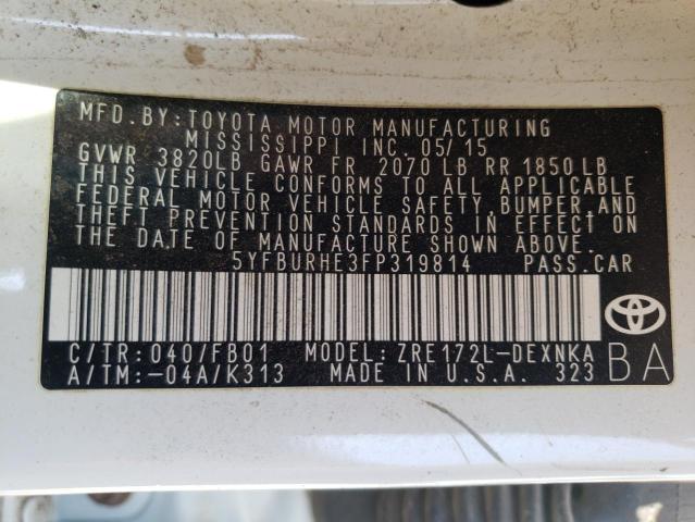 Photo 10 from auction – 2015 TOYOTA COROLLA L with VIN 5YFBURHE3FP319814