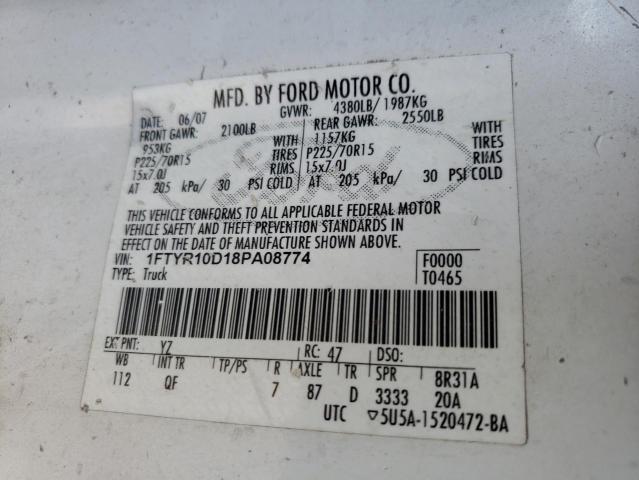 Photo 10 from auction – 2008 FORD RANGER with VIN 1FTYR10D18PA08774