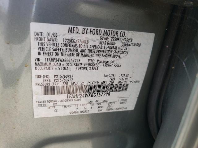 Photo 10 from auction – 2008 FORD TAURUS SEL with VIN 1FAHP24WX8G157228