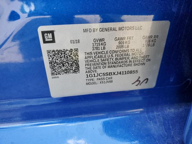 Photo 10 from auction – 2018 CHEVROLET SONIC LT with VIN 1G1JC5SBXJ4110855