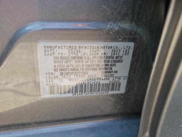 Photo 10 from auction – 2016 NISSAN SENTRA S with VIN 3N1AB7AP3GY216608