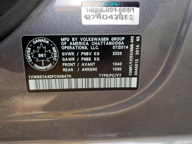 Photo 10 from auction – 2015 VOLKSWAGEN PASSAT SE with VIN 1VWBS7A32FC009470