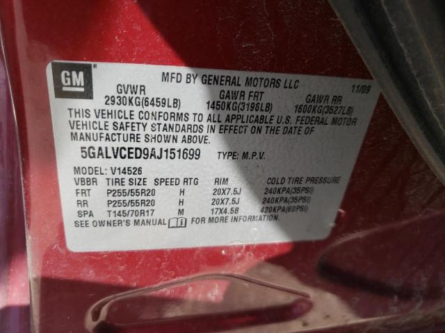Photo 10 from auction – 2010 BUICK ENCLAVE CX with VIN 5GALVCED9AJ151699