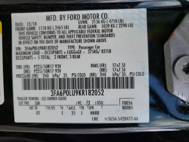 Photo 10 from auction – 2019 FORD FUSION SE with VIN 3FA6P0LU9KR182052