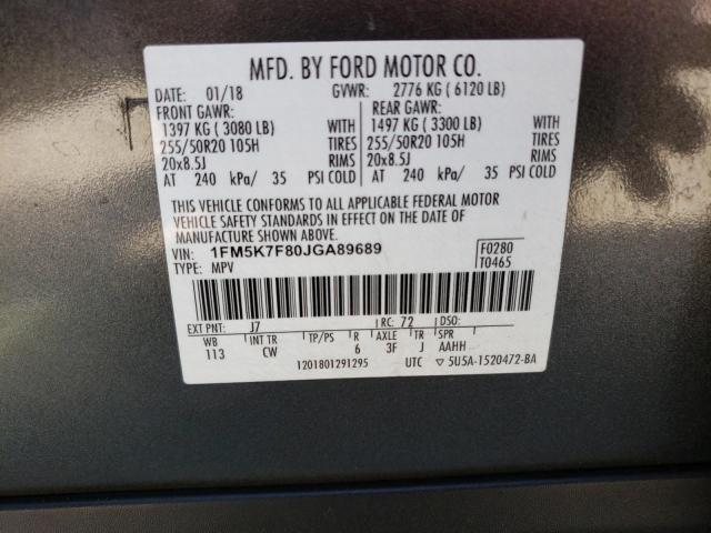 Photo 10 from auction – 2018 FORD EXPLORER L with VIN 1FM5K7F80JGA89689