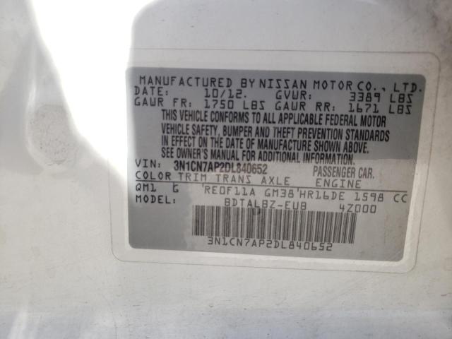 Photo 10 from auction – 2013 NISSAN VERSA S with VIN 3N1CN7AP2DL840652