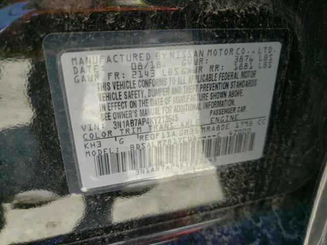 Photo 10 from auction – 2019 NISSAN SENTRA S with VIN 3N1AB7AP4KY213645