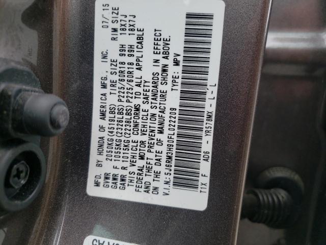 Photo 10 from auction – 2015 HONDA CR-V TOURI with VIN 5J6RM3H90FL022209