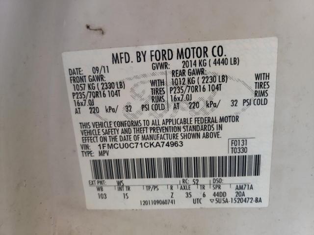 Photo 10 from auction – 2012 FORD ESCAPE XLS with VIN 1FMCU0C71CKA74963