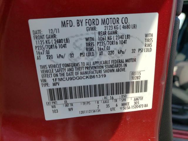 Photo 10 from auction – 2012 FORD ESCAPE XLT with VIN 1FMCU9DG0CKB61319