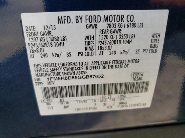 Photo 10 from auction – 2016 FORD EXPLORER X with VIN 1FM5K8D85GGB87652
