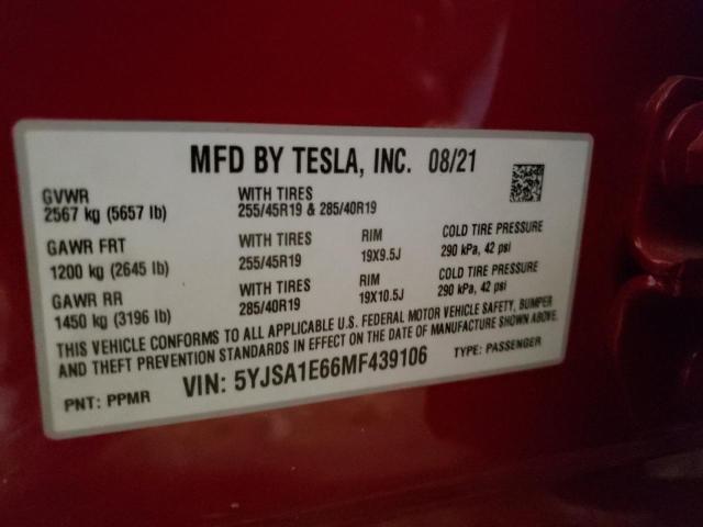 Photo 10 from auction – 2021 TESLA MODEL S with VIN 5YJSA1E66MF439106