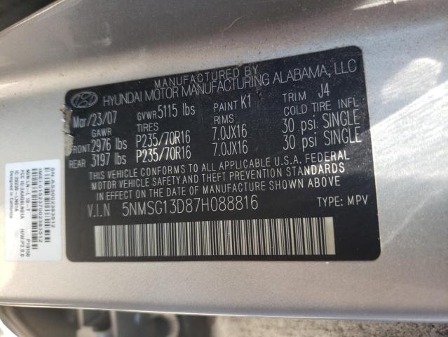 Photo 10 from auction – 2007 HYUNDAI SANTA FE with VIN 5NMSG13D87H088816