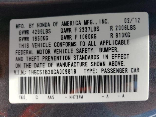 Photo 10 from auction – 2012 HONDA ACCORD LX with VIN 1HGCS1B30CA009818