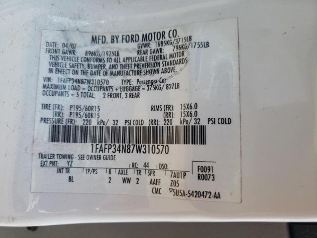 Photo 10 from auction – 2007 FORD FOCUS ZX4 with VIN 1FAFP34N87W310570