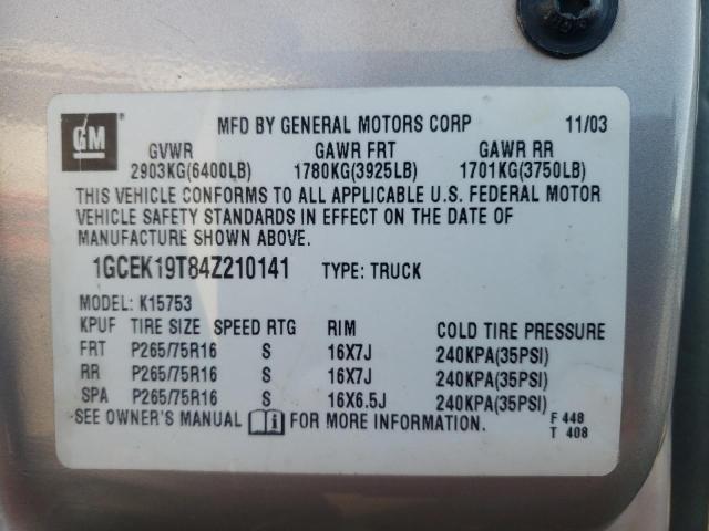 Photo 10 from auction – 2004 CHEVROLET SILVERADO with VIN 1GCEK19T84Z210141