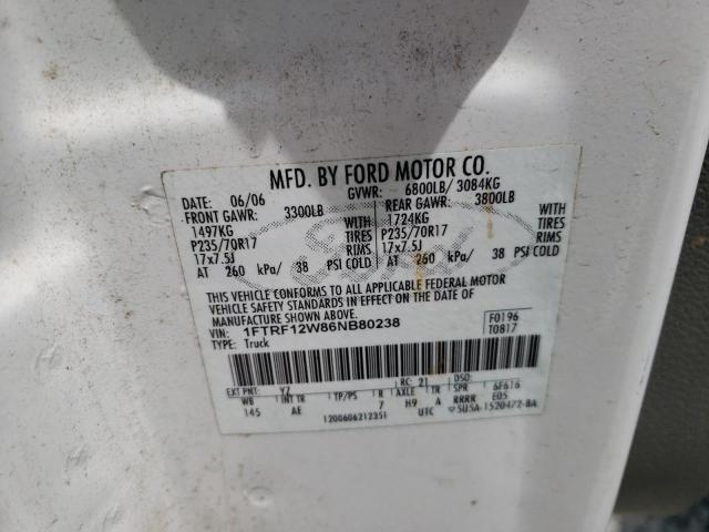 Photo 10 from auction – 2006 FORD F150 with VIN 1FTRF12W86NB80238