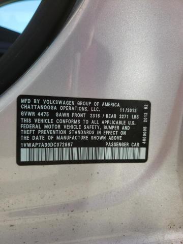 Photo 10 from auction – 2013 VOLKSWAGEN PASSAT S with VIN 1VWAP7A30DC072867