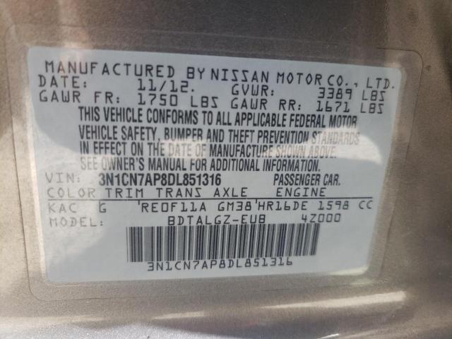 Photo 10 from auction – 2013 NISSAN VERSA S with VIN 3N1CN7AP8DL851316
