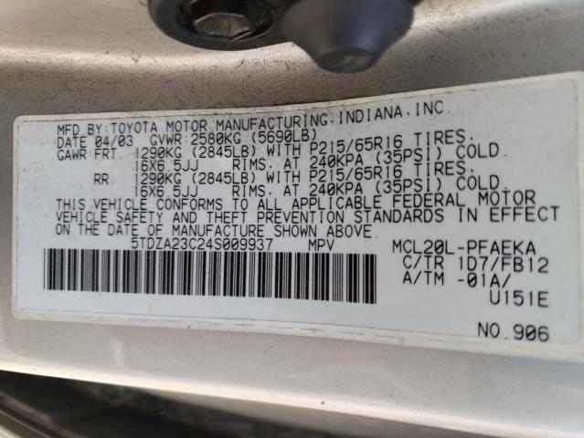 Photo 10 from auction – 2004 TOYOTA SIENNA CE with VIN 5TDZA23C24S009937