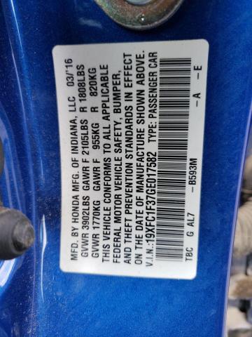 Photo 10 from auction – 2016 HONDA CIVIC EX with VIN 19XFC1F37GE017582