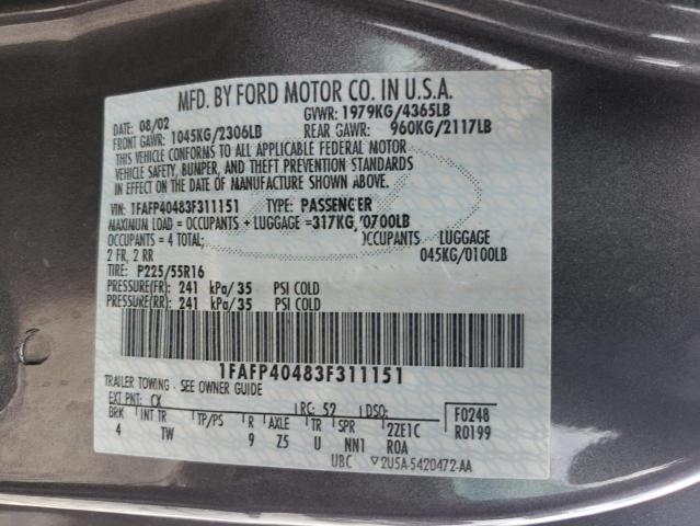 Photo 10 from auction – 2003 FORD MUSTANG with VIN 1FAFP40483F311151