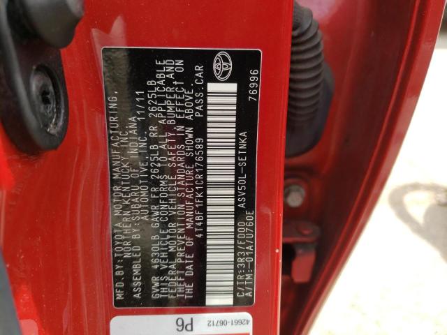Photo 10 from auction – 2012 TOYOTA CAMRY BASE with VIN 4T4BF1FK1CR176589
