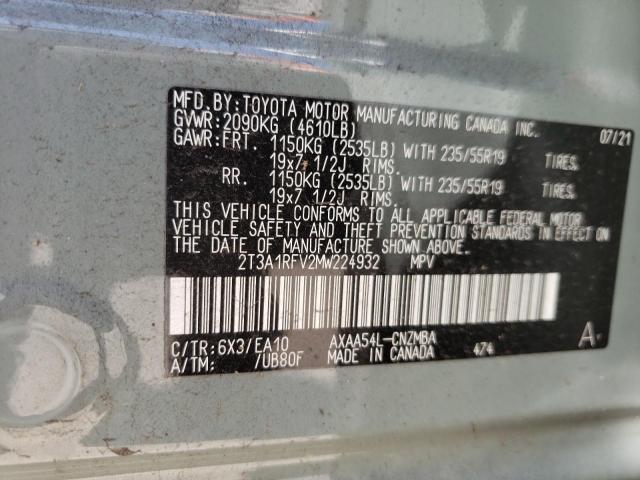 Photo 10 from auction – 2021 TOYOTA RAV4 XLE P with VIN 2T3A1RFV2MW224932